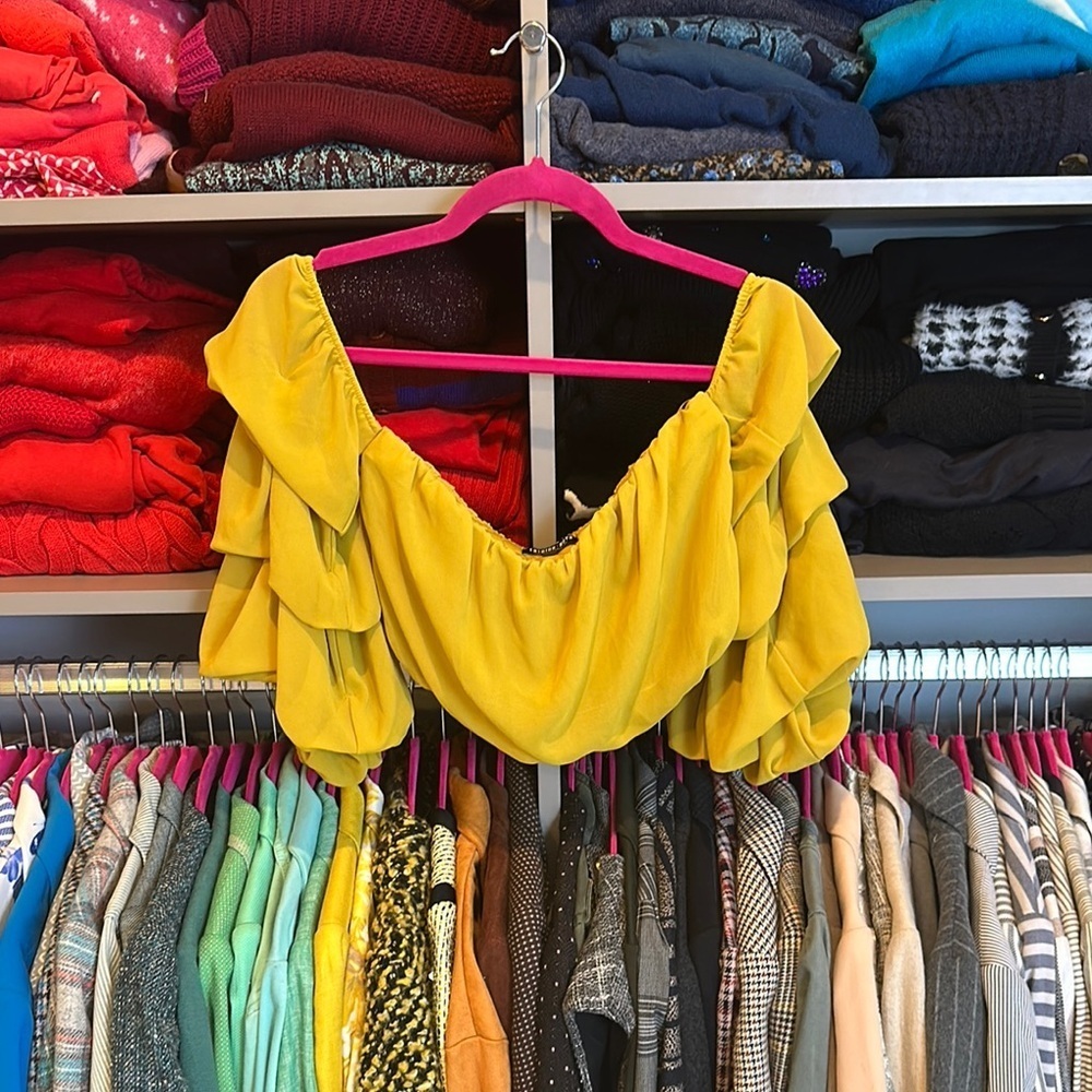 Fashion Nova chartreuse off the shoulder crop top size S